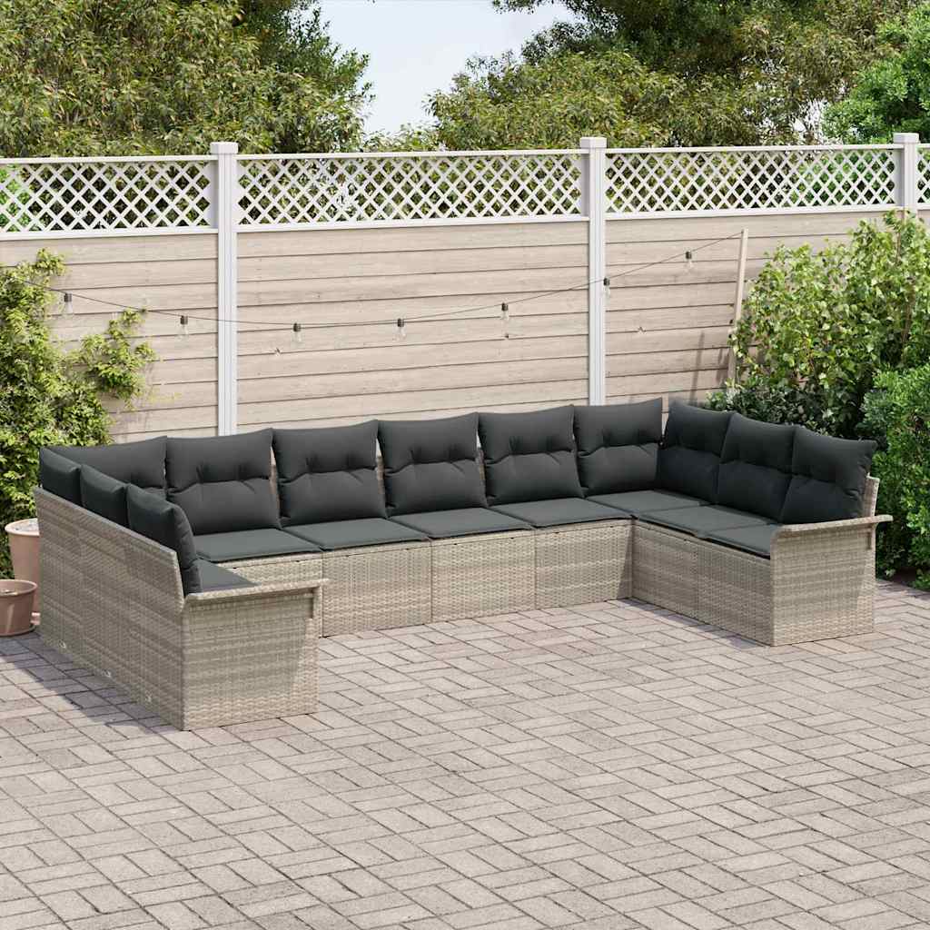 Set Divano da Giardino 10 pcs Grigio chiaro polyrattan | homemem39