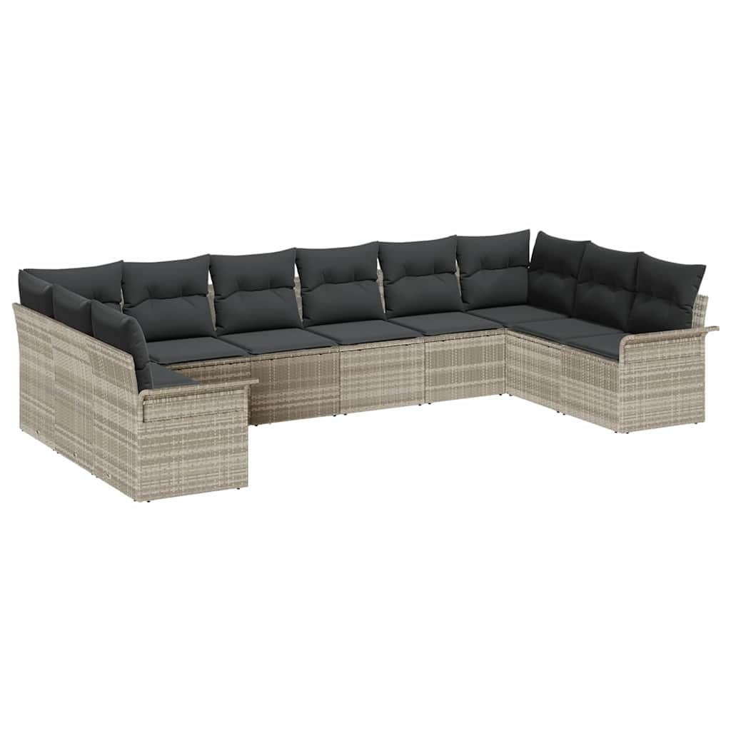 Set Divano da Giardino 10 pcs Grigio chiaro polyrattan | homemem39