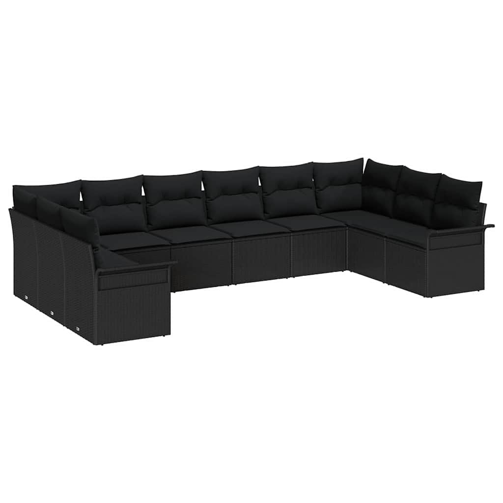 Set Divano da Giardino con archiviazione 10 pcs Nero polyrattan | homemem39