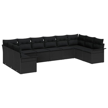 Set Divano da Giardino con archiviazione 10 pcs Nero polyrattan | homemem39