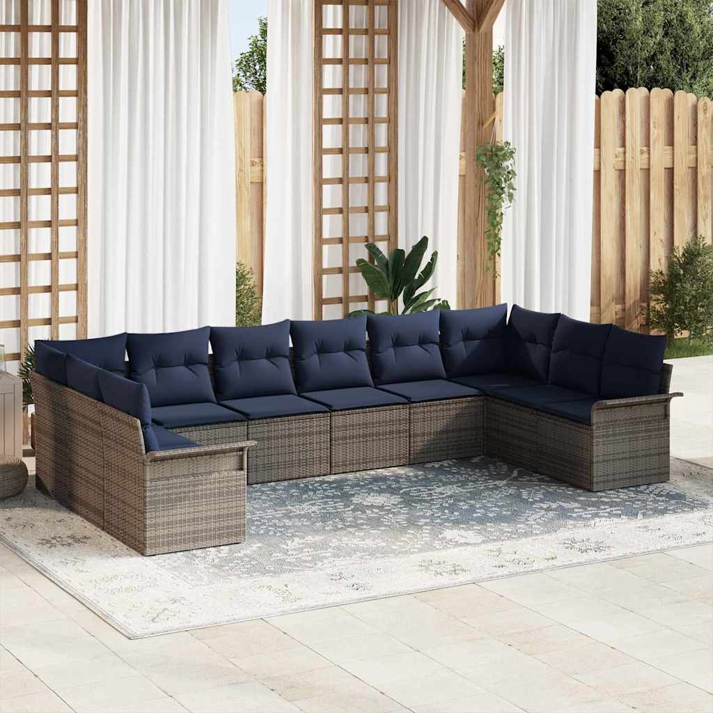 Set Divano da Giardino 10 pcs Grigio chiaro polyrattan