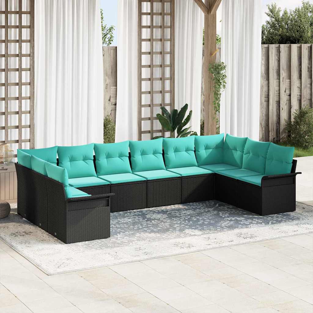 Set Divano da Giardino con archiviazione 10 pcs Nero polyrattan | homemem39