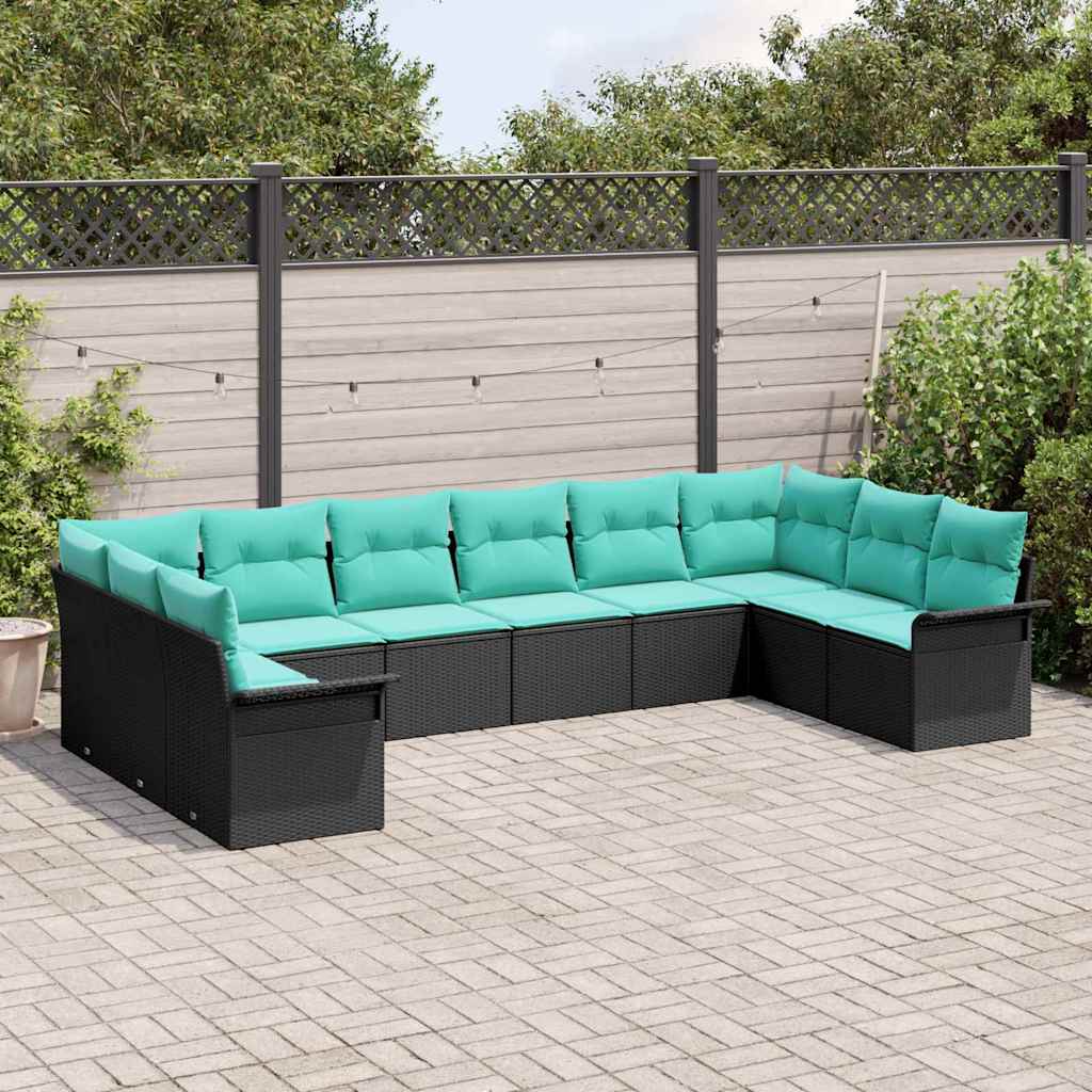 Set Divano da Giardino con archiviazione 10 pcs Nero polyrattan | homemem39