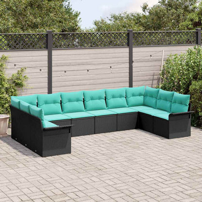Set Divano da Giardino con archiviazione 10 pcs Nero polyrattan