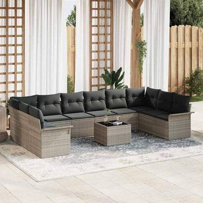 Set Divano da Giardino con cuscino 11 pcs Grigio Poly Rattan | homemem39