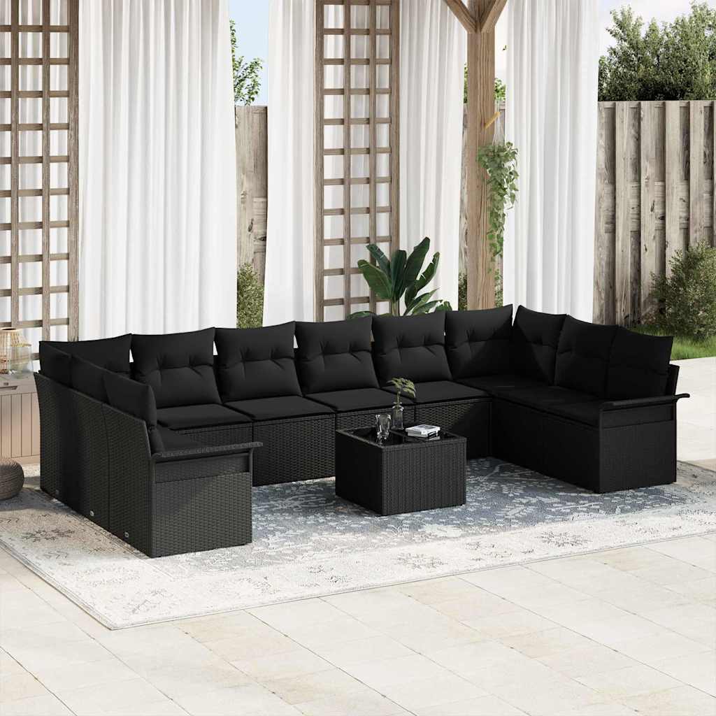 Set Divano da Giardino con cuscino 11 pcs Beige Poly Rattan | homemem39