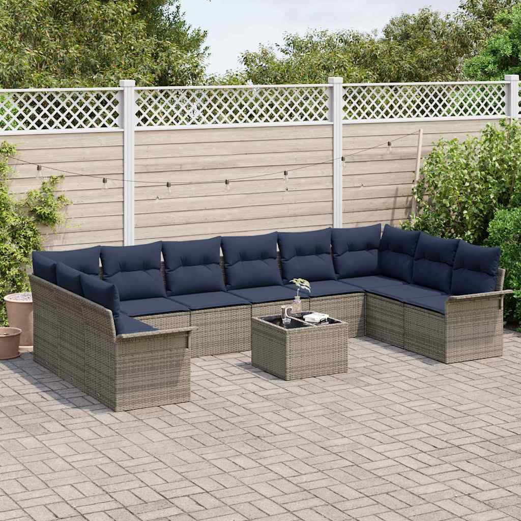 Set Divano da Giardino 11 pcs Grigio polyrattan | homemem39