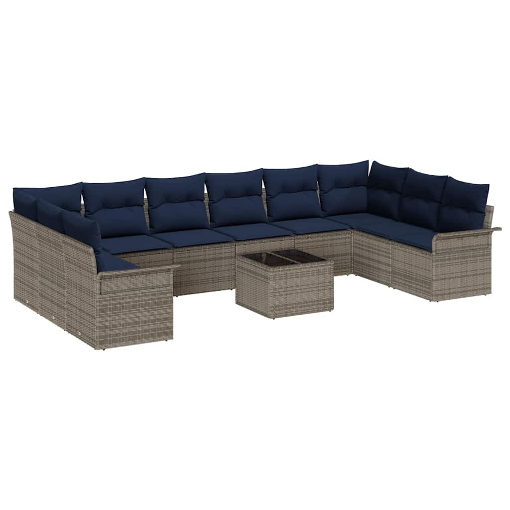 Set Divano da Giardino 11 pcs Grigio polyrattan | homemem39