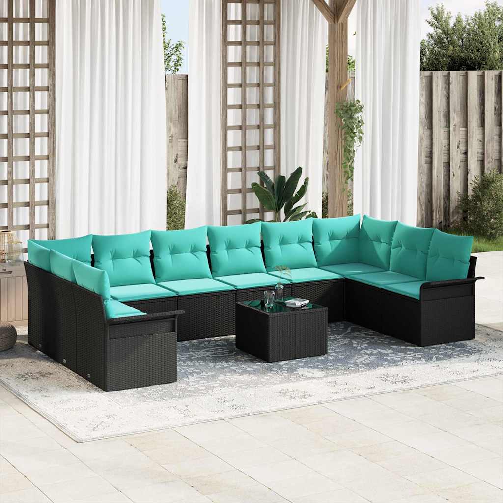 Set Divano da Giardino con archiviazione 11 pcs Nero polyrattan