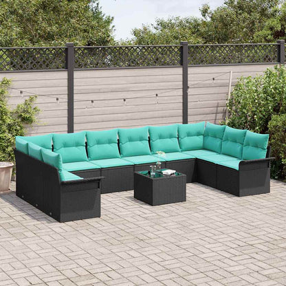 Set Divano da Giardino con archiviazione 11 pcs Nero polyrattan | homemem39