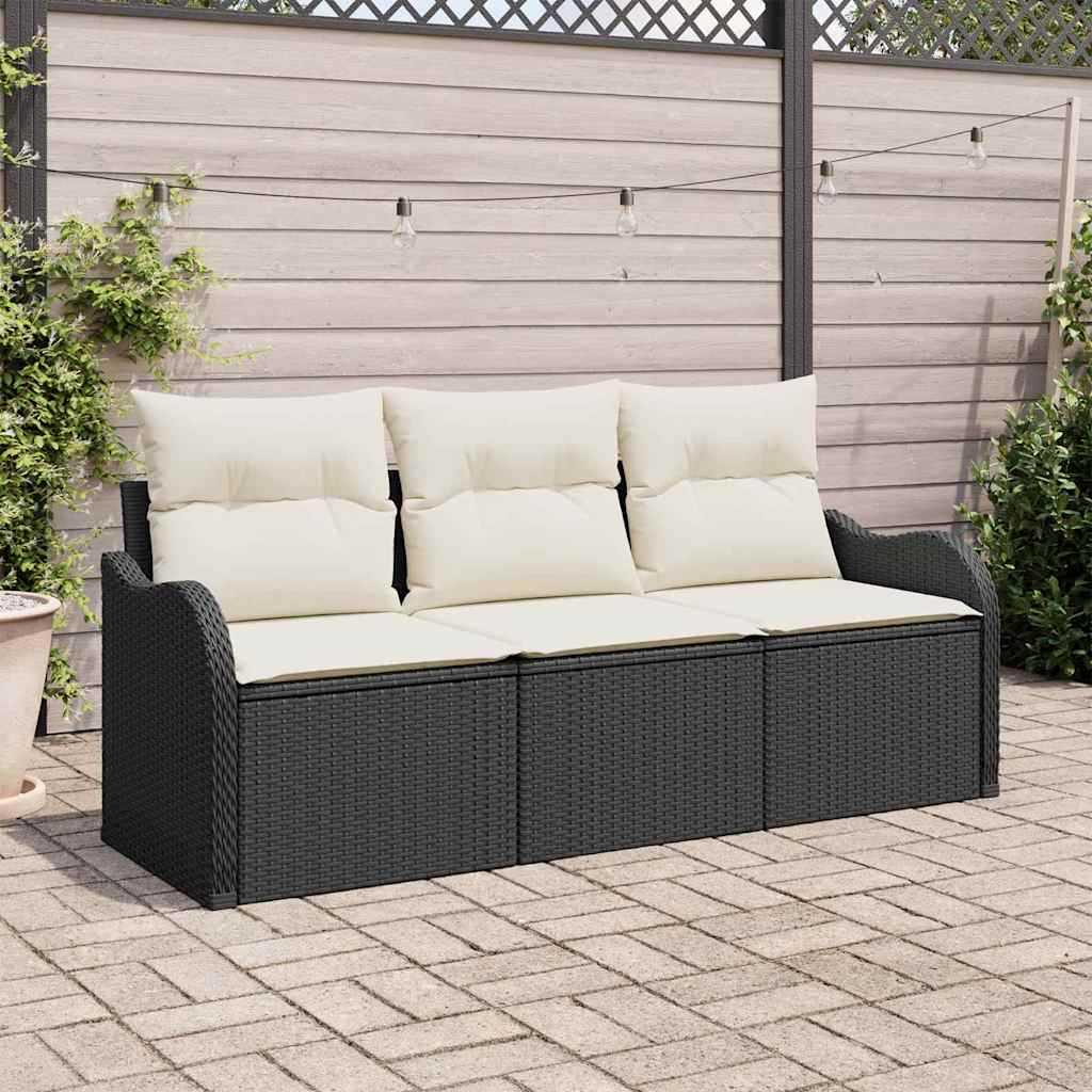 Set Divano da Giardino con archiviazione 3 pcs Nero Poly Rattan | homemem39