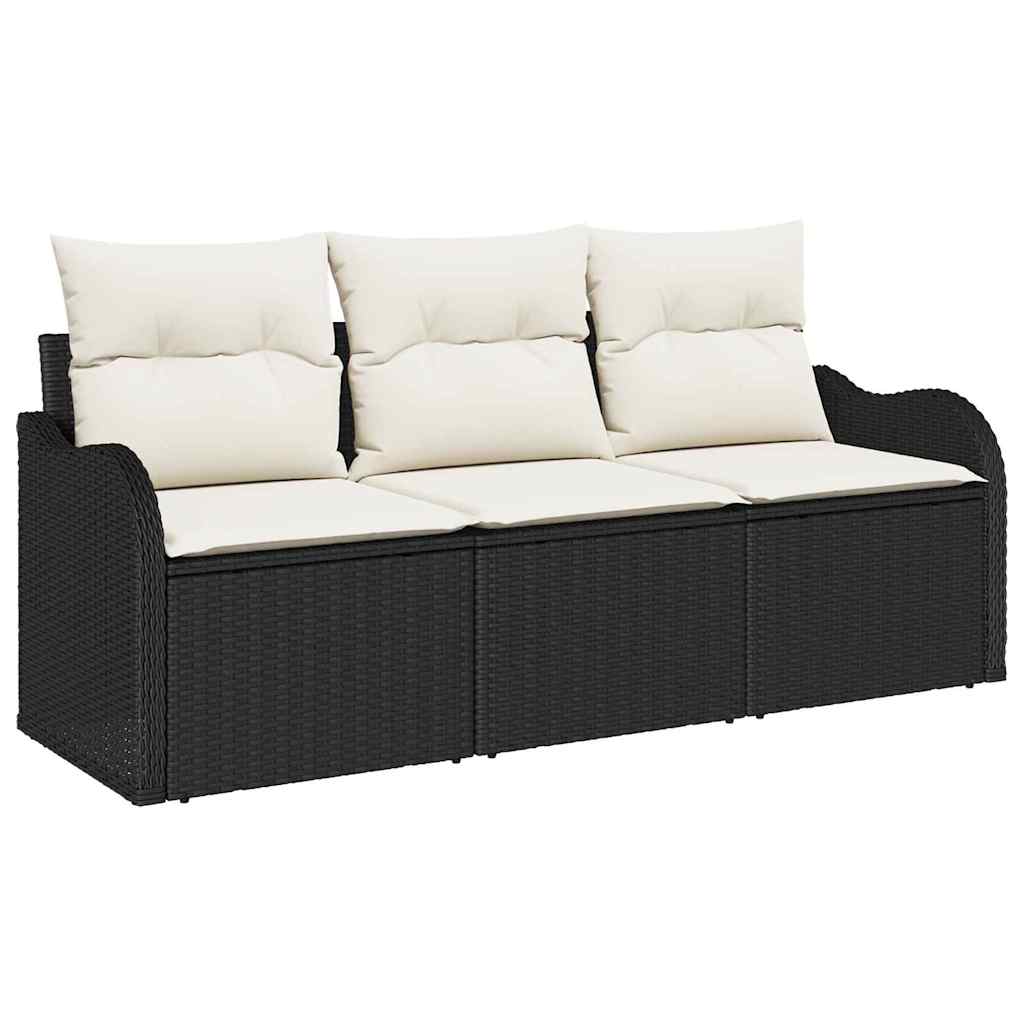 Set Divano da Giardino con archiviazione 3 pcs Nero Poly Rattan | homemem39