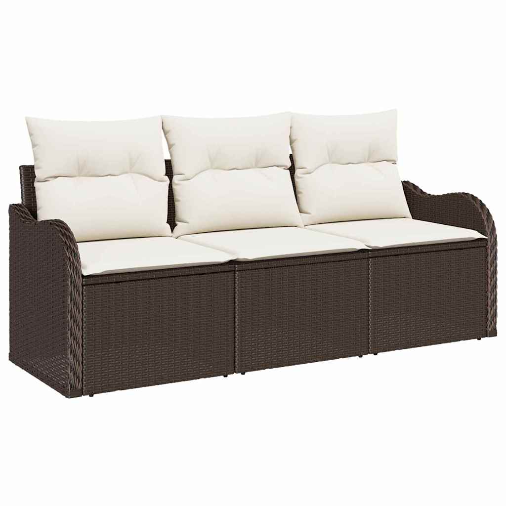 Set Divano da Giardino 3 pcs Marrone Poly Rattan | homemem39