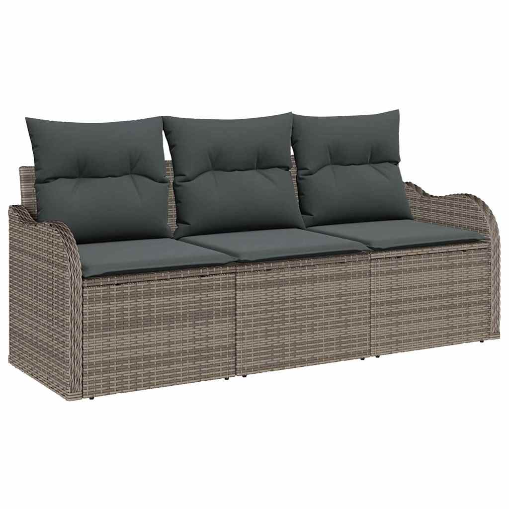 Set Divano da Giardino 3 pcs Grigio Poly Rattan | homemem39