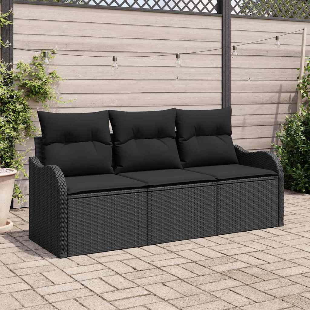 Set Divano da Giardino con archiviazione 3 pcs Nero Poly Rattan | homemem39