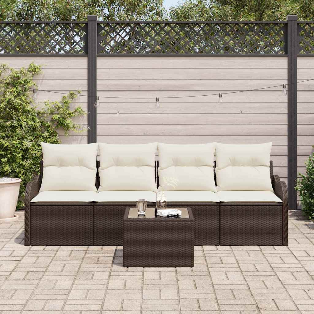 Set Divano da Giardino con cuscino 5 pcs Marrone e Crema