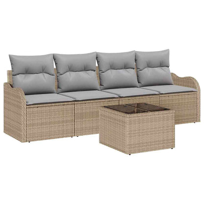 Set Divano da Giardino con cuscino 5 pcs Beige e grigio