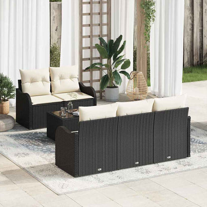 Set Divano da Giardino con cuscino 6 pcs Nero e Crema