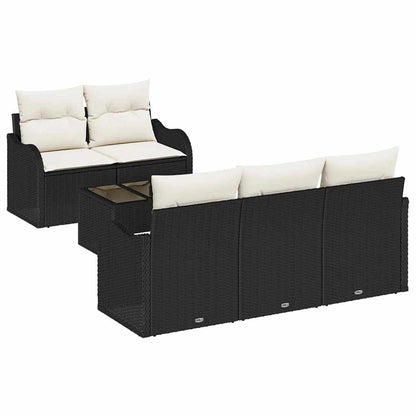 Set Divano da Giardino con cuscino 6 pcs Nero e Crema