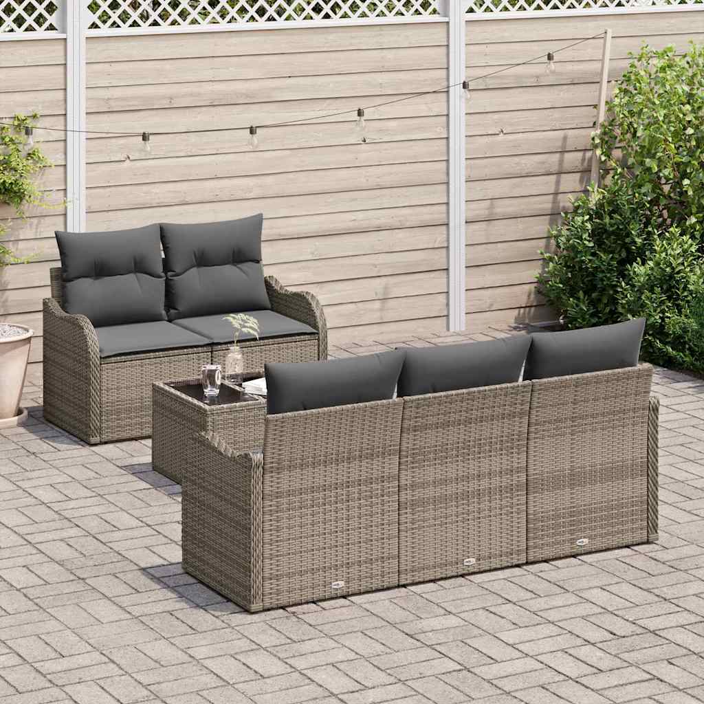 Set Divano da Giardino 6 pcs Grigio Polyrattan, Acciaio e Vetro