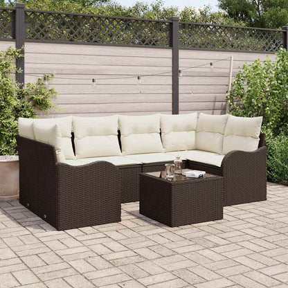Set Divano da Giardino con cuscino 7 pcs Marrone e Crema
