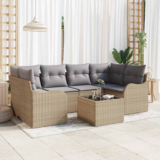 Set Divano da Giardino con cuscino 7 pcs Beige e grigio