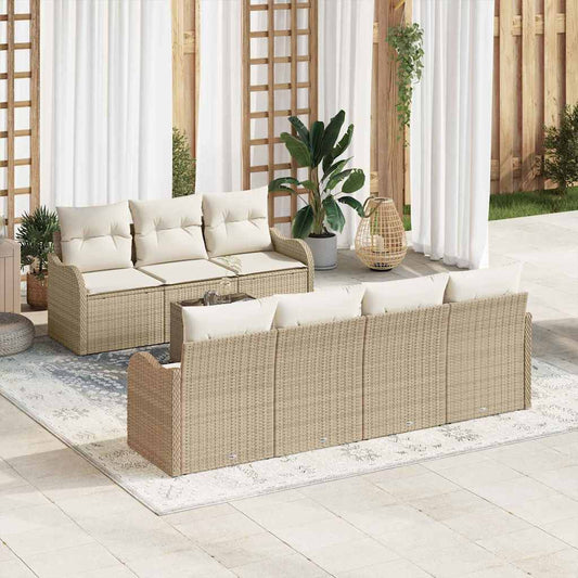 Set Divano da Giardino con cuscino 8 pcs Beige e Crema