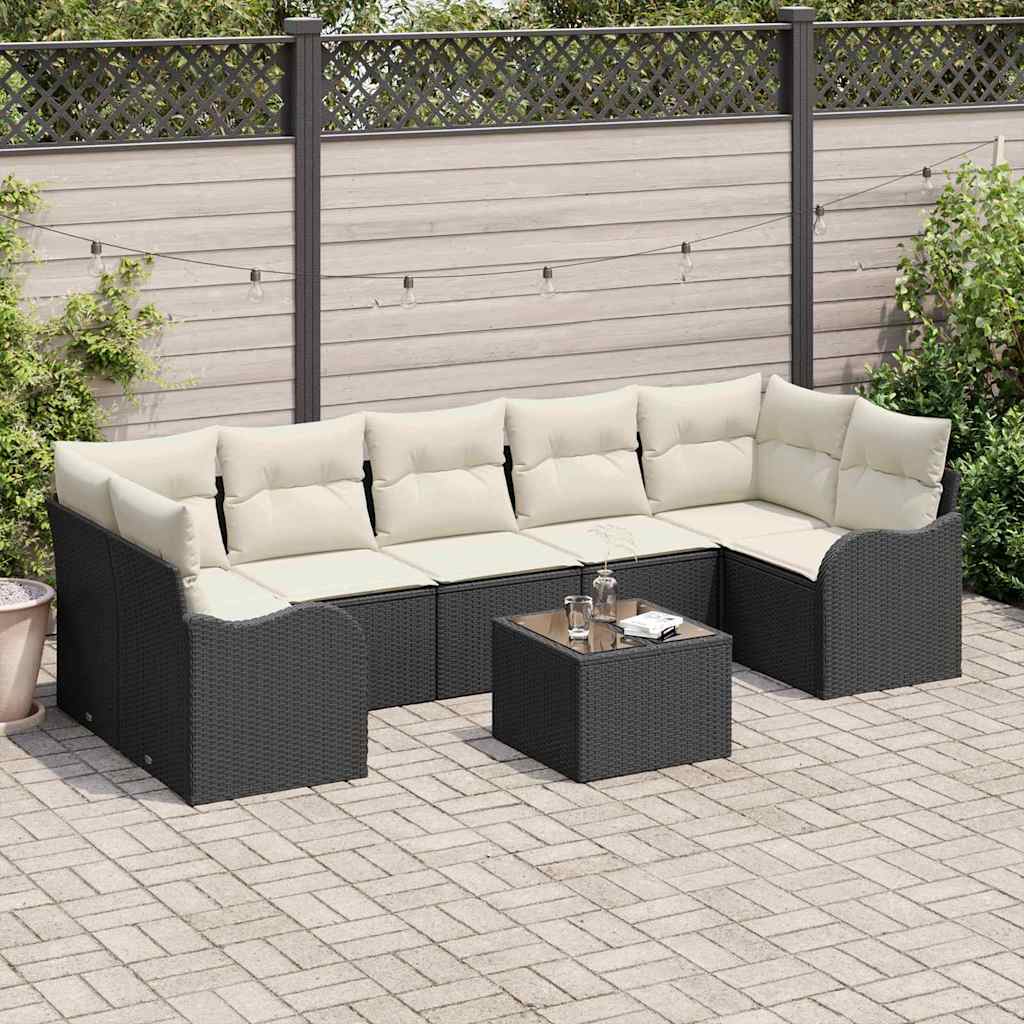 Set Divano da Giardino con cuscino 8 pcs Nero e Crema | homemem39
