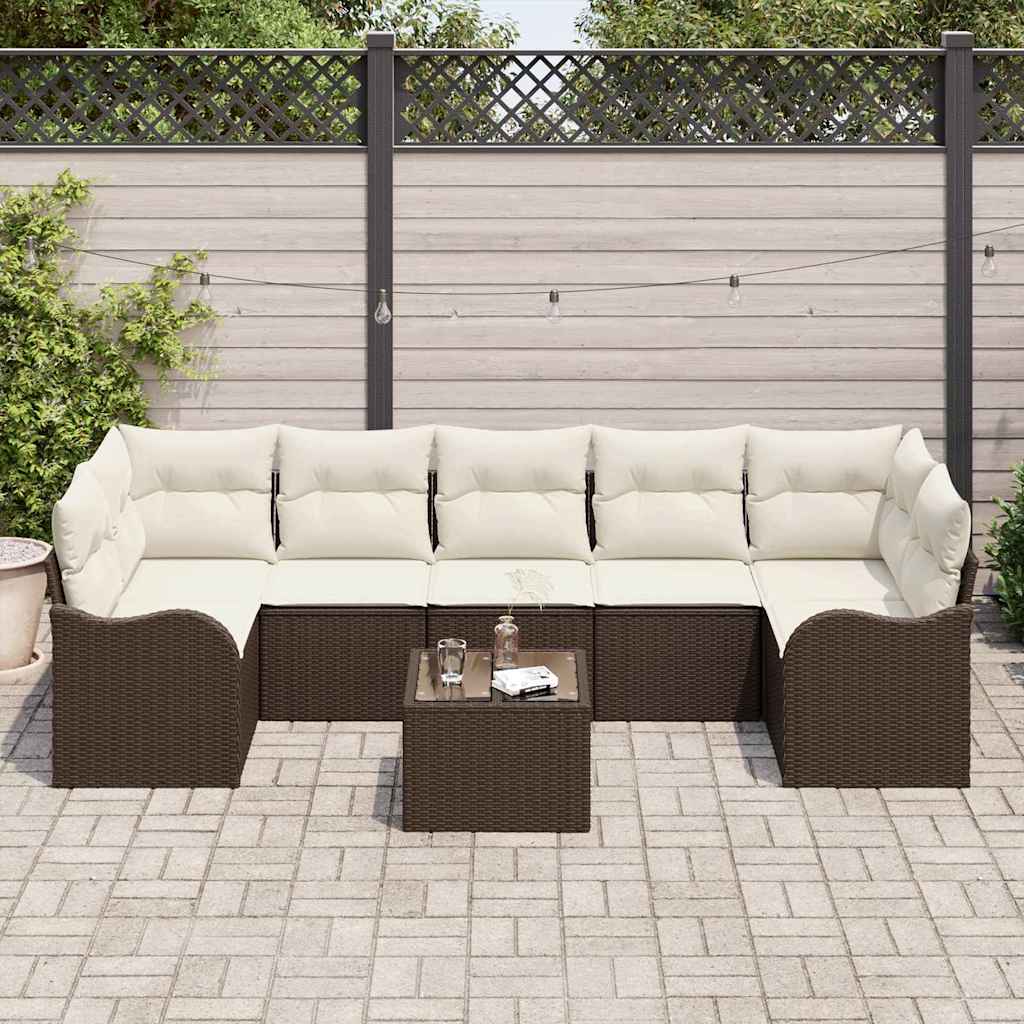Set Divano da Giardino con cuscino 8 pcs Marrone e Crema | homemem39