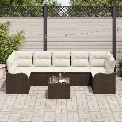 Set Divano da Giardino con cuscino 8 pcs Marrone e Crema | homemem39
