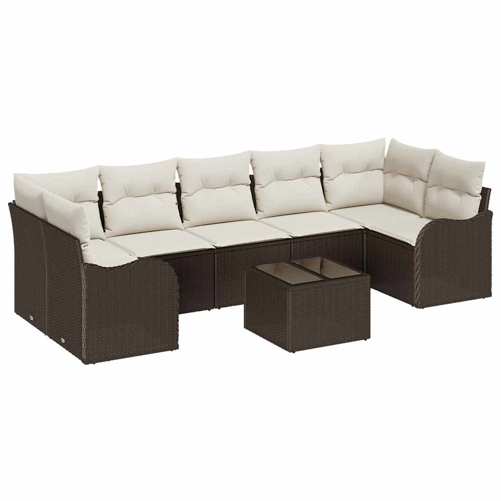 Set Divano da Giardino con cuscino 8 pcs Marrone e Crema | homemem39