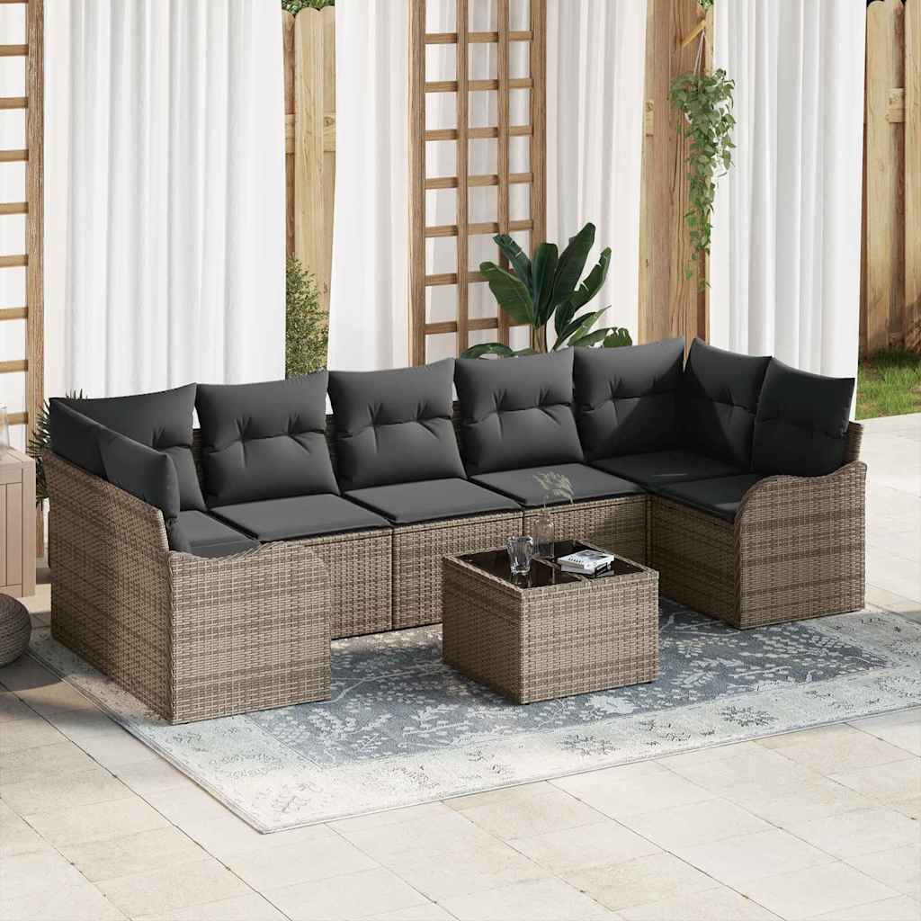 Set Divano da Giardino con cuscino con cuscino 8 pcs Grigio | homemem39