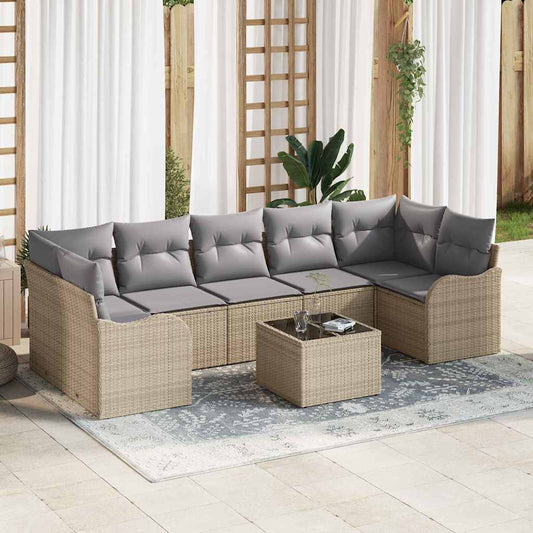 Set Divano da Giardino con cuscino 8 pcs Beige e grigio