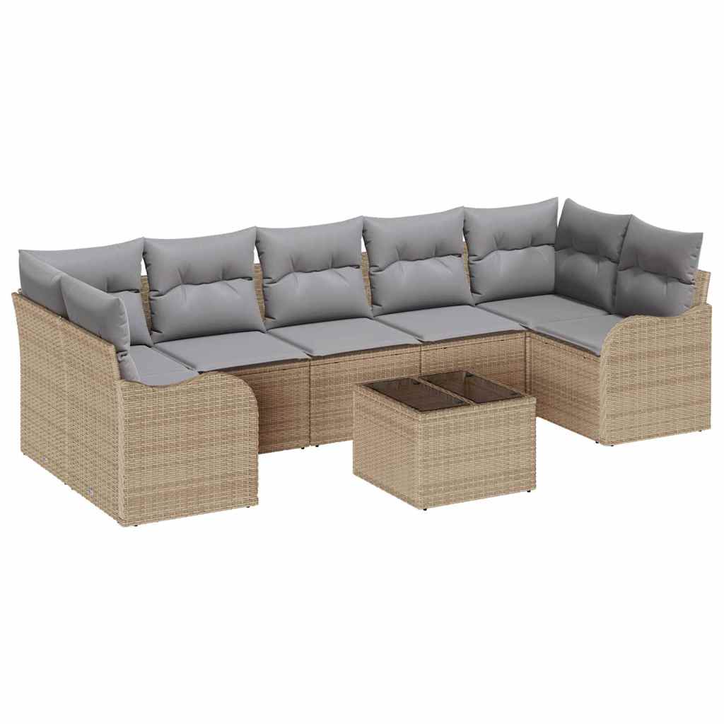 Set Divano da Giardino con cuscino 8 pcs Beige e grigio