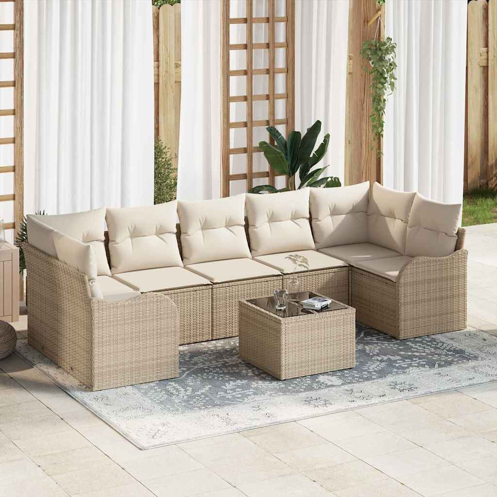 Set Divano da Giardino con cuscino 8 pcs Beige e Crema
