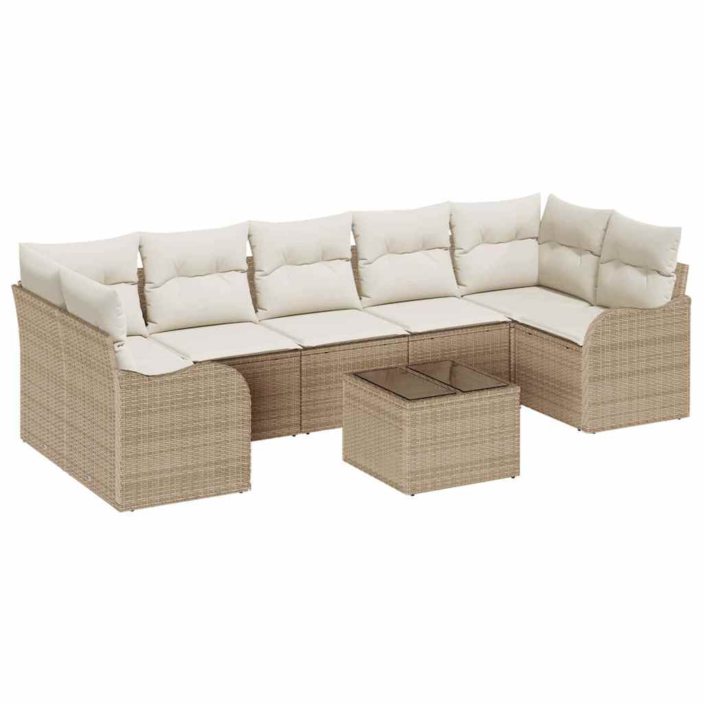Set Divano da Giardino con cuscino 8 pcs Beige e Crema