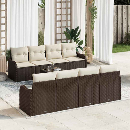 Set Divano da Giardino con cuscino 9 pcs Marrone e Crema
