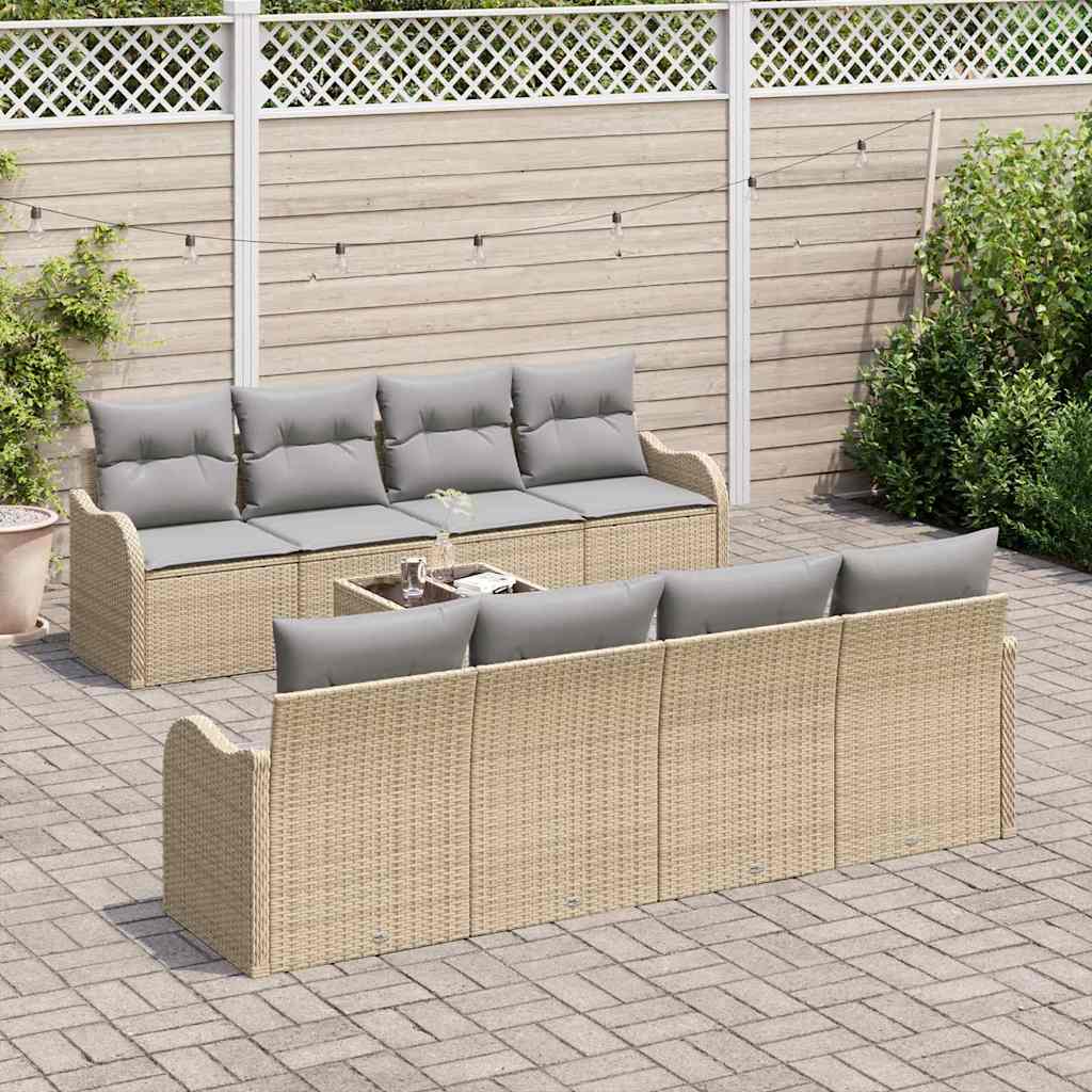 Set Divano da Giardino con cuscino 9 pcs Beige e grigio