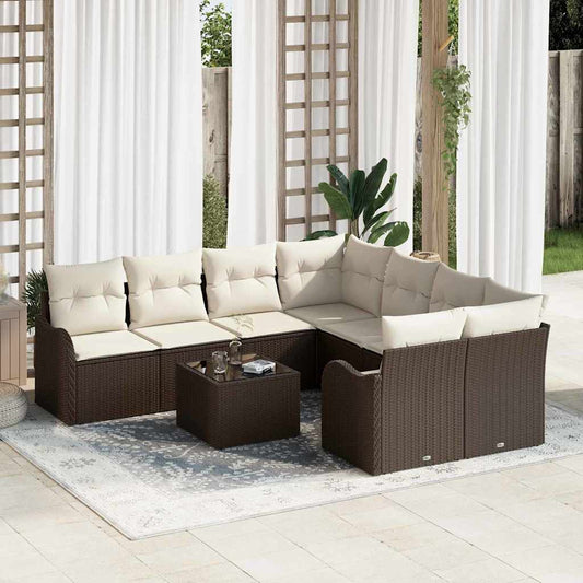Set Divano da Giardino con cuscino 9 pcs Marrone e Crema