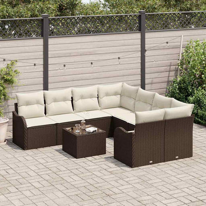Set Divano da Giardino con cuscino 9 pcs Marrone e Crema