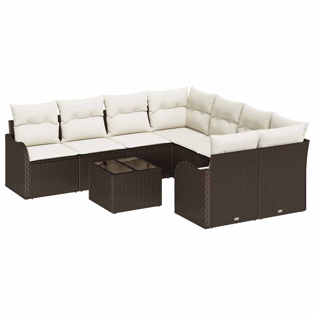 Set Divano da Giardino con cuscino 9 pcs Marrone e Crema