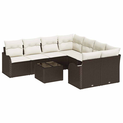 Set Divano da Giardino con cuscino 9 pcs Marrone e Crema