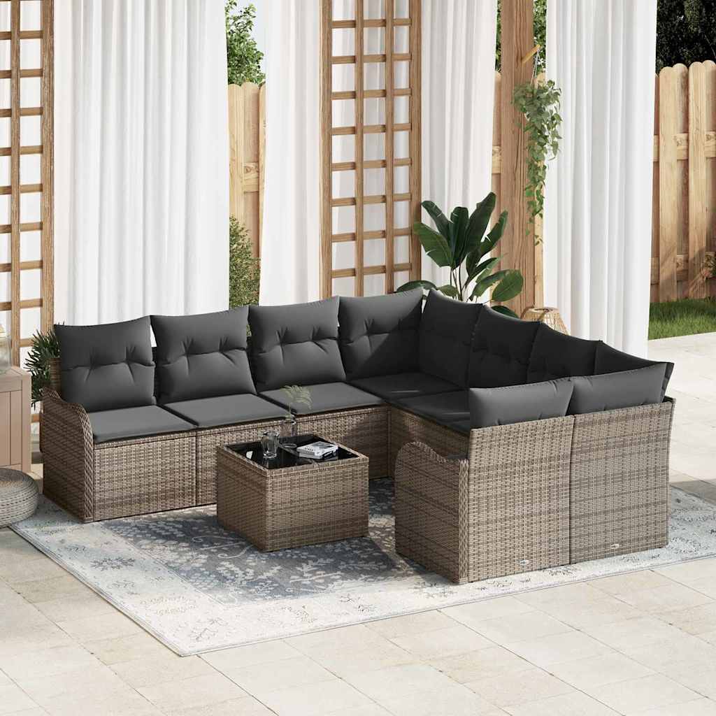 Set Divano da Giardino con cuscino con cuscino 9 pcs Grigio | homemem39