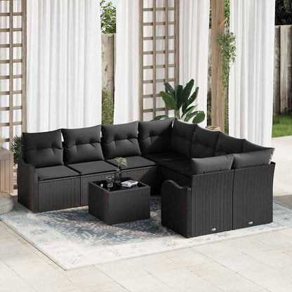 Set Divano da Giardino con cuscino con archiviazione 9 pcs Nero