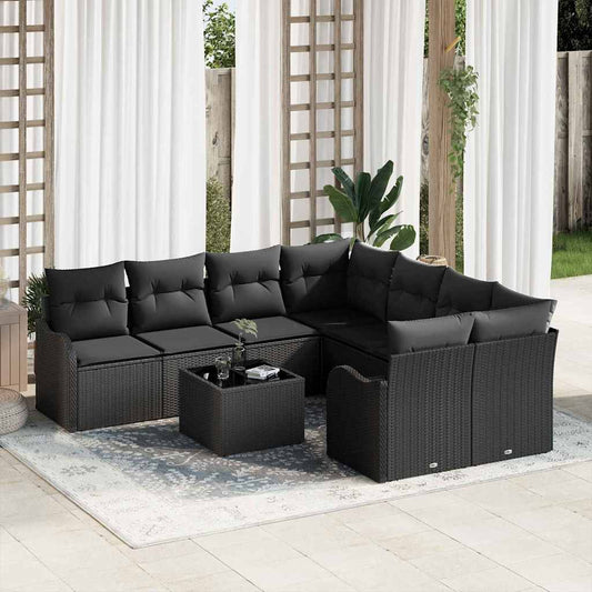 Set Divano da Giardino con cuscino con archiviazione 9 pcs Nero