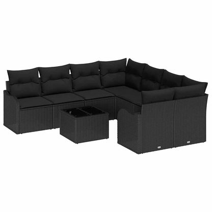 Set Divano da Giardino con cuscino con archiviazione 9 pcs Nero