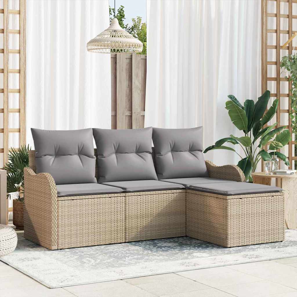 Set Divano da Giardino con archiviazione 4 pcs Beige polyrattan | homemem39