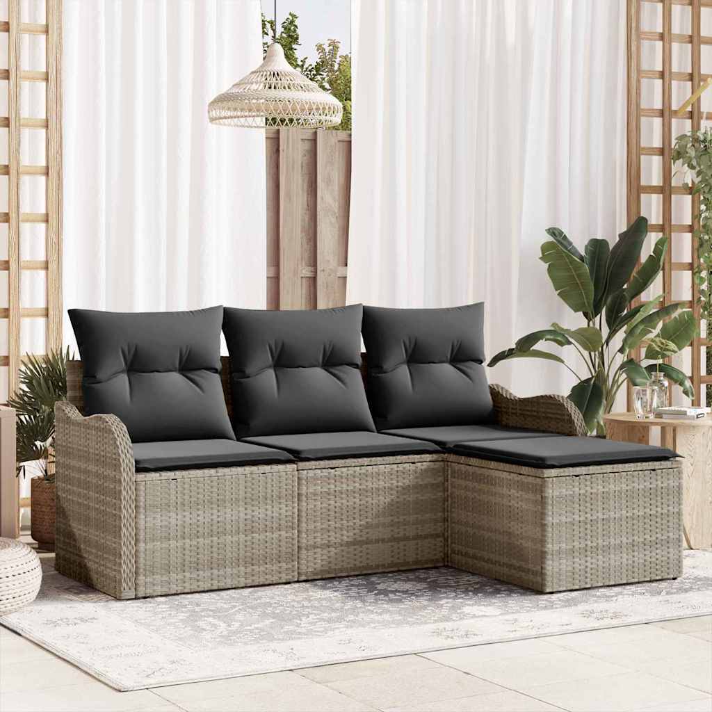 Set Divano da Giardino 4 pcs Grigio chiaro polyrattan | homemem39