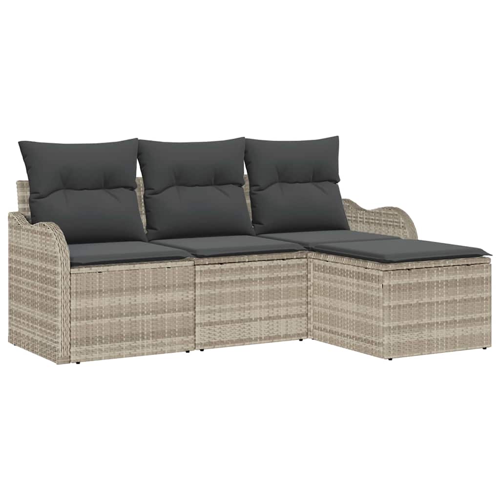 Set Divano da Giardino 4 pcs Grigio chiaro polyrattan | homemem39