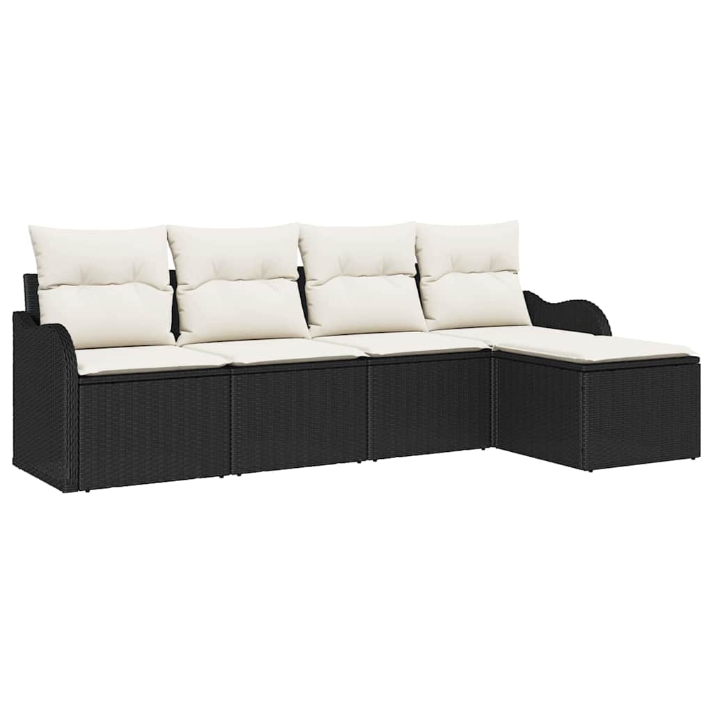 Set Divano da Giardino con cuscino 5 pcs Nero Poly Rattan | homemem39